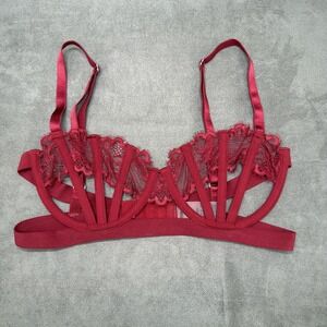 Thistle & Spire Sidney Velvet Open Cup Cage Bra In Ruby Size 34D